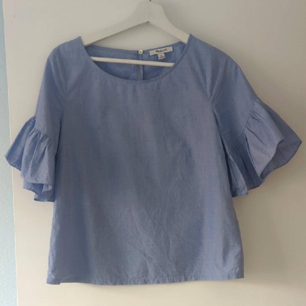 Madewell Blue Gray Bell Sleeve Blouse
